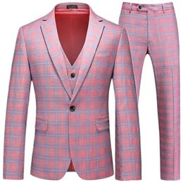 Costumes pour hommes Blazers 2023 Mode Loisirs Boutique Plaid Business Banquet Robe Veste Manteau Pantalon Gilet Pantalon 3 Pcs Costume Ensemble 230915