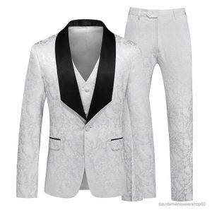 Men's Sost Blazers 2023 Fashion Men Men Business Host Dark Print 3 PCS Set / Slim Fit Double Breasted Robe Suit Blazers Pant