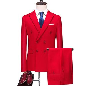 Costumes pour hommes Blazers 2023 Mode Hommes D'affaires À Double Boutonnage Couleur Pack Veste Mâle Mince De Mariage 2 Trucs