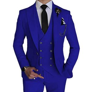 Herenpakken blazers 2023 mode nieuwe mannen vrijetijds boetiek zakelijk solide kleur bruiloft pak broek vest 3 pc's set jurk blazers jas broek t240428