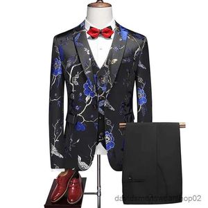 Suisse des hommes Blazers 2023 Fashion New Mens Loisure Boutique Banquet Banquet Hollow Robe 3 PCS Set Blazers Veste Pantalon Gitre Pantalon