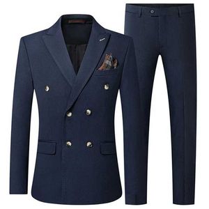 Herenpakken blazers 2023 mode nieuwe heren casual boetiek dubbele borsten vaste kleur zakelijke pak 3 pc's blazers jas jas broek voor vest broeken