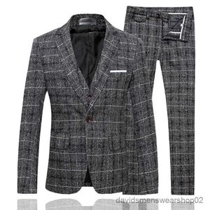 Men's Suits Blazers 2023 Fashion New Mens Boutique Business Plaid Slim Cost Pantal