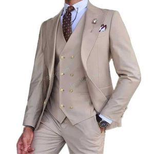 Herenpakken Blazers 2023 Mode Nieuwe heren Business Solid Color Slim Pak / Slim Fit Double Breasted Waistcoat Dress Blazers Jacket Coat Vestbroek T240428