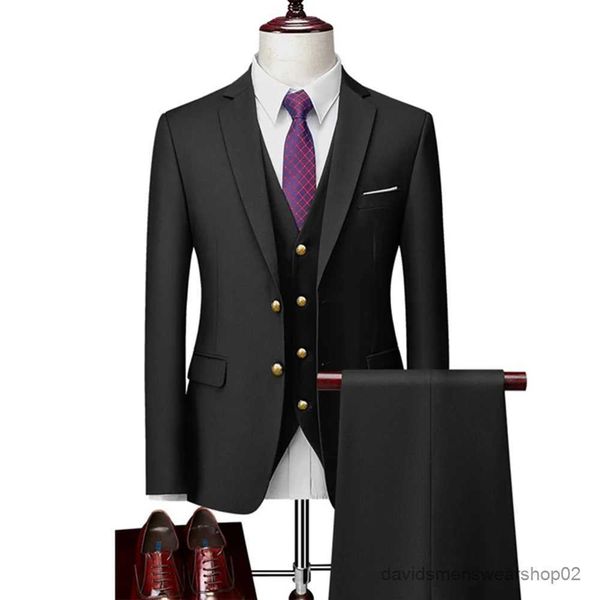 Costumes masculins Blazers 2023 Fashion New Mens Business Casual Casual Set Treece Set / Groom Wedding Mard Couleur Solie Blazers Jacket Mabe Pantal
