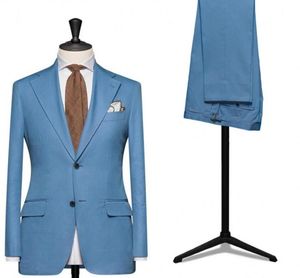 Costumes pour hommes Blazers 2023 Beaux hommes Deux boutons Custom Made Bule Business Formal Groomsmen Tuxedos Costumes de mariage (Veste Pantalon Cravate)