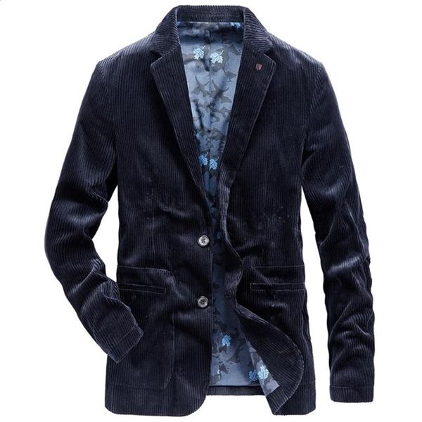 Trajes para hombre Blazers 2023 Lo último en pana Calidad anti-pilling Azul marino Solapa con muescas Un solo pecho Casual Hombre Calle Moda masculina delgada