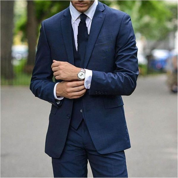 Costumes pour hommes Blazers 2023 Derniers hommes bleu marine Groom Mont Erkek Tuxedos Notch Lapel Business Wedding Blazer Sets (Veste Pantalon Gilet Cravate)