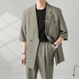 Herenpakken blazers 2023 mannen luxe casual pak jas set streetwear elegante Koreaanse solide 2 -delige set met broek Leisure Spring Coat en broek