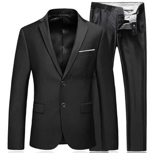 Men's Suits Blazers 2023 Men's Business Fashion High Quality Gentleman Black 2 Piece Suit Set / Blazers Coat Jacket Pants Classic Trousers YQ231101