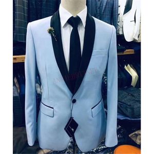 Costumes pour hommes Blazers 2023 Hommes Costume 2 Pièces Ensemble Slim Fit Bleu Ciel Mariage Pour Homme De Bal Blazer Formelle Marié Tuxedo Robe Veste Avec Pantalon