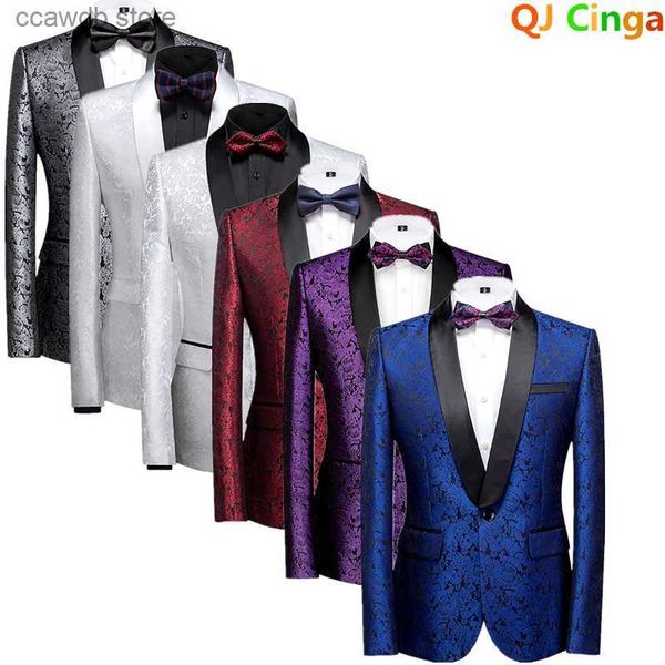 Men's Suits Blazers 2023 Nueva chaqueta de traje azul para hombre en jacquard plateado pequeño, Blazer para fiesta de boda, Masculino, rojo, blanco, corte entallado, Terno 6xl T240110