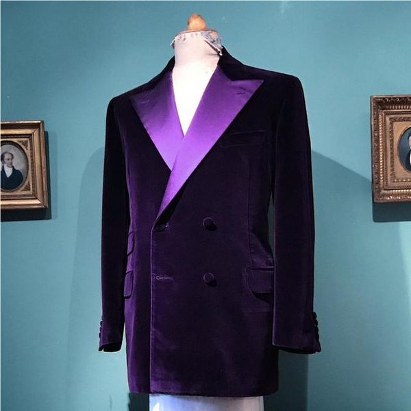 Suisse des hommes Blazers 2023 Velvet violet Velvet double poitrine satin repeup