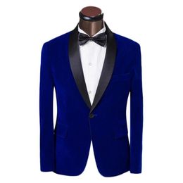 Herenpakken Blazers 2023 Roya Bule Velvet Coat Slim Fit Men Suit Groomsmen Tuxedos Prom Casual Man Wine Red Velour Bruiloft Bruidegom Skinny Me ME