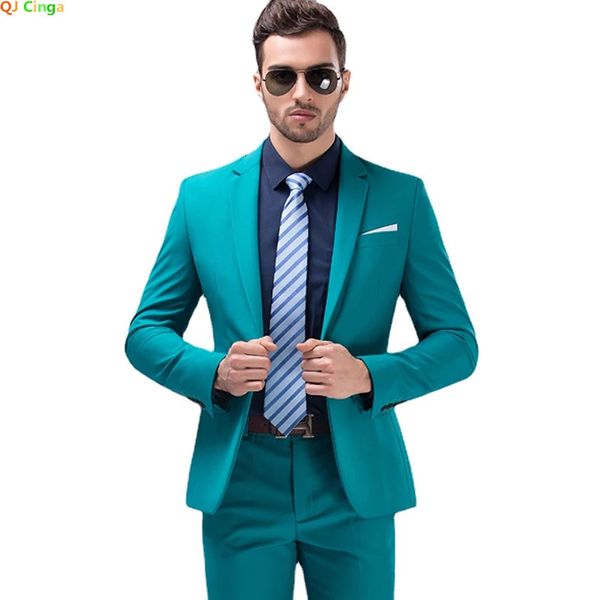 Trajes para hombres Blazers 2023 Traje delgado Conjunto de 2 piezas Chaqueta Pantalones Fiesta de bodas Hombres Blazer Abrigo con pantalones Azul Blanco Negro Gris Púrpura 231208