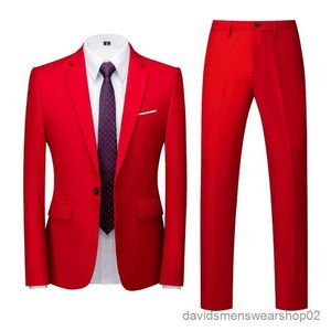 Herenpakken Blazers 2023 Spring herfstmode Nieuwe heren Business Casual Solid Color Suits / Male One Button Blazers Jacker Coat broek broek