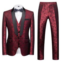 Costumes pour hommes Blazers 2023 Spring automne Mens Mens Casual Business Boutique Flower Suit Trois pièces Set / Mens Mabel Veste Pantal