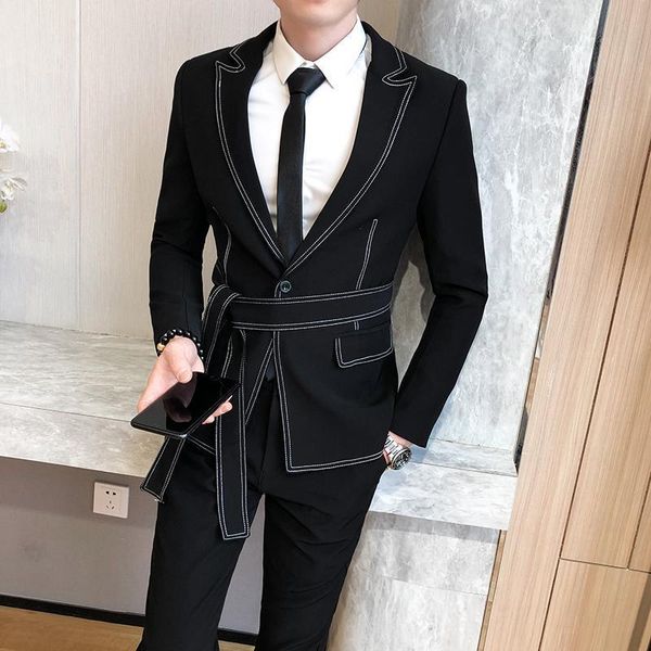 Trajes para hombre Blazers 2023 Traje de primavera para hombre Un solo botón para hombre Slim Fit con pantalón Casual Stage Wedding Dress Belt Prom Tuxedo