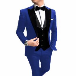 Herenpakken Blazers 2023 Pak 3 stuks Casual Slim Fit Black Notch Rapel Vest Man Tuxedos For Wedding Party (Blazer Pants)