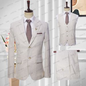 Herenpakken Blazers 2023 Jasje Vest Broek High End Puur Kaki Linnen Slanke Formele Zakelijke Bruiloft Driedelig 230625