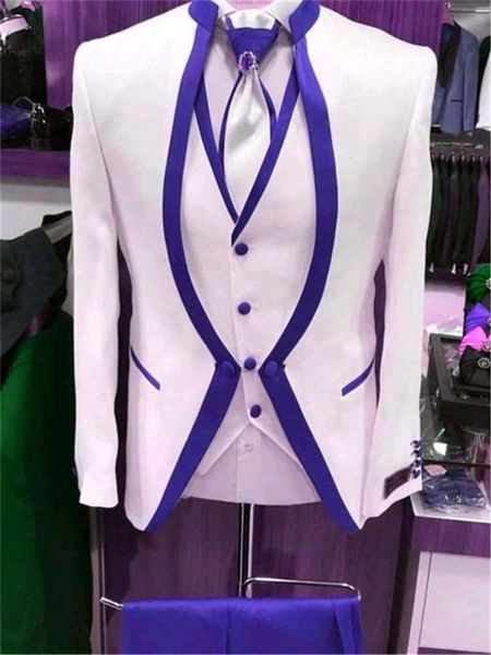 Trajes de hombre Blazers 2023 traje de Jacquard blanco para hombre Slim Fit moda azul real 3 piezas últimos diseños de pantalón de abrigo traje de novio de boda