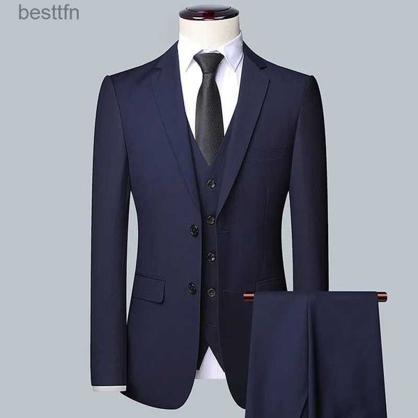 Costumes pour hommes Blazers 2023 Couleur unie de haute qualité (costume + gilet + pantalon) Costume formel d'affaires pour hommes 3/2 costume d'affaires marié et meilleur homme L231130