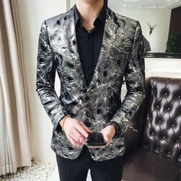 Trajes de hombre Blazers 2023Blazer floral con estampado de un solo botón Hombres de lujo Formal Slim Fit Wedding Party Jacket Suit Blazzer Hombre CoatMen's