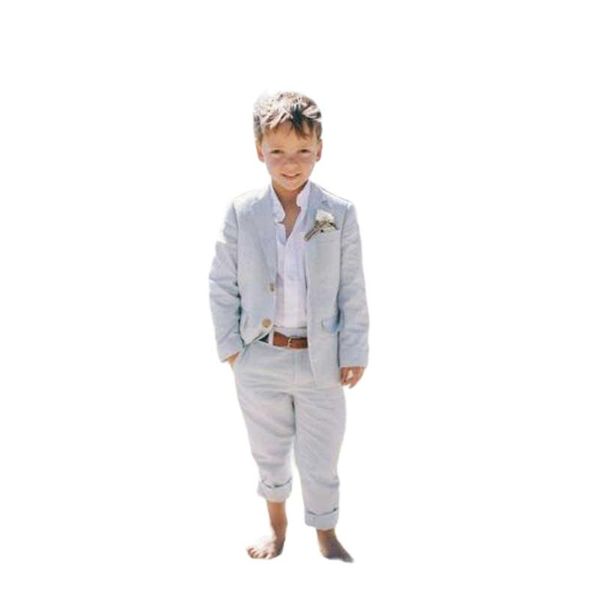 Trajes de hombre Blazers 2 uds chaqueta pantalones verano playa boda azul Lino bebé niños conjunto Childen Blazer pantalones Formal ropa de fiesta