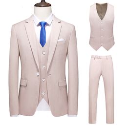 Trajes para hombres Blazers 3 PCS Set Suit Coat Vest Pants / Fashion Boutique Boutique Business Groom de color sólido Vestido formal 221121