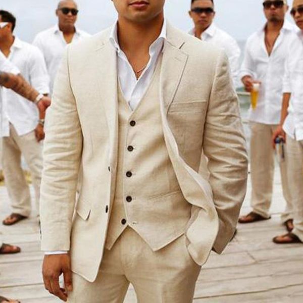 Trajes de hombre Blazers 3 piezas de lino de verano para hombre para boda novio esmoquin 2022 Casual playa personalizado hombre traje conjunto chaqueta chaleco con pantalones Fahion