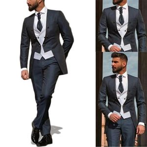 Trajes de hombre Blazers 3 piezas Traje de hombre Blazer negro Pantalones Chaleco blanco Esmoquin casual Hecho a medida Niza Boda Novio Desgaste Concierto Costum