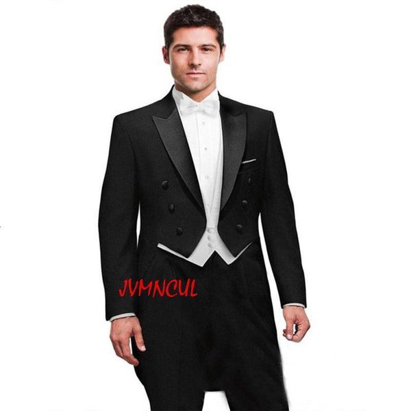Costumes pour hommes Blazers 3pcs veste noire pantalon blanc gilet tailcoat marié hommes costume smoking marié homme mariage ensembles de bal veste pantalon gilet cravate 230915