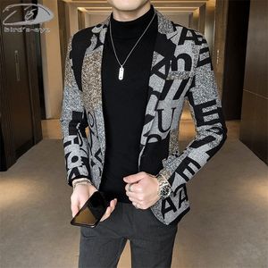 Trajes de hombre Blazers 5XL Ropa de marca Hombres Traje de moda Abrigo de fiesta Casual Slim Fit Chaquetas Botones Traje Carta Imprimir Pintura Blazers Hombre 220826