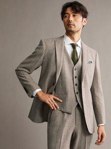 Herenpakken blazers 60% wol lichtbruine plaid mannen set slanke stijl bruiloft bruidegom slijtage dagelijkse dikke blazer suit plus maat 58 4