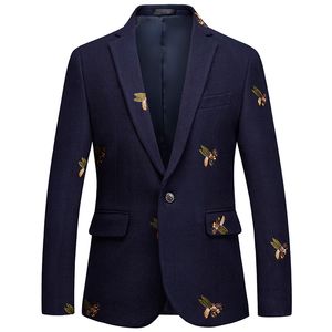 Herenpakken Blazers 6xl Boutique Fashion Embroidery Woollen Casual Business Blazer Male Slim Suit Jack Navy Blue Wedding Banket Coat 230427