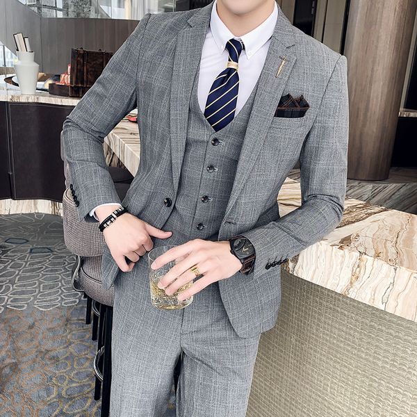 Trajes de hombre Blazers 7XL Blazer Chaleco Pantalones Marca de gama alta A cuadros Retro Traje de negocios Novio Banquete de boda Traje delgado Moda Estilo británico Rendimiento 230804