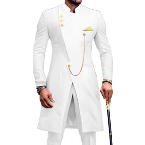 Herenpakken Blazers Afrikaans pak voor mannen Solid witte lange jassen en broek 2 -delige slanke fit formele outfits trouwkostuum Homme Classic Blazer Set 221202