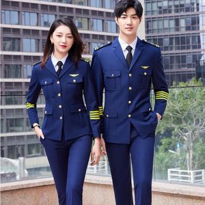 Herenpakken Blazers Airline Beroep Piloot Women Set Spring Men Band Performance Kleding Beveiliging Werk uniform Airpot Protocol Kleding