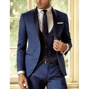 Herenpakken Blazers Aankomst Donkerblauwe mannen Pak Slim Fit 3 -delige bruidegom sjaal SHAWEL TUXEDO Aangepaste pakken feest blazer terno masculino kostuum homme 220909