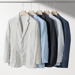 Ternos masculinos Blazers Chegada Moda 100 Terno de Linho Homens Primavera Verão Fino Negócio Casual Desgaste Tendência Único Casaco Ocidental Tamanho SMLXLXXL 230427