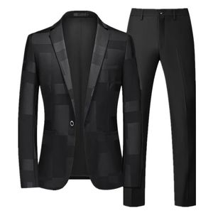 Costumes pour hommes Blazers Arrivée Hommes Costume D'affaires 2 Pièces Noir / Bleu / Vin Rouge Mode Mâle Prom Party Blazers et Pantalons De Couleur Pure Taille 6XL-S 231117