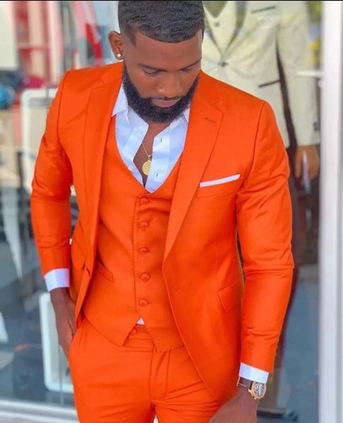 Costumes pour hommes Blazers Arrivée Hommes Costume Orange Notch Lapel Business Casual Soirée Tuxedo 3 Pcs (Blazer Pantalon Gilet) Custom Made Man Pour Mariage