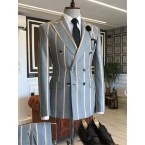 Costumes pour hommes Blazers Arrivée Wide Stripe Hommes ed Revers Custom Made Slim Fit Tuxedo Masculino Blazer Prom Daily Wear 2 Pcs JacketPants 230630