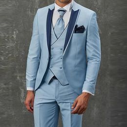 Herenpakken blazers herfst mode -kleermaker gemaakt losse stijl pak mannen slank fit sky blauw smoking voor bruiloft mannen jurk diner strand feest mannelijke kleding 230322