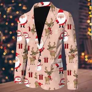 Costumes pour hommes Blazers Automne Hommes Blazer Dessin Animé Noël Flocon De Neige Père Noël Imprimé Simple Boutonnage Slim Revers Costume Veste Hommes Mode Streetwear 231206