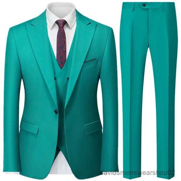 Costumes pour hommes Blazers Autumn New Mens Slim British Wedding Solid Color Robe Blazer / Mâle Trois Piece Maisoir Pantalon Vest Pantal