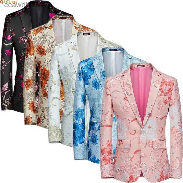 Trajes para hombres Blazers Otoño Nuevo Traje bordado rosa Chaqueta para hombre Vestido de fiesta de boda Abrigo Moda Blazers masculinos delgados Tamaño grande M-5XL 6XL T240110