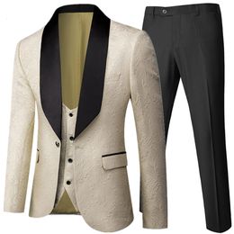 Herenpakken Blazers Banquet Feather Embossing Proces Designer Blazer Jacket broek Vest / herenpak Coat Waastcoat Trouser 3 -delige set 230503