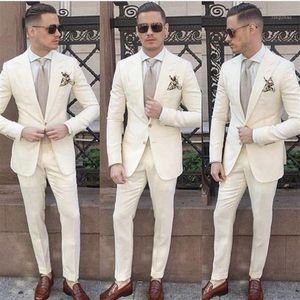 Herenpakken Blazers Beige Blazer Broek Ontwerp Mannen Pak Bruidegom Tuxedo Slim Fit Twee Stukken Custom Wedding Prom Blazer1258y