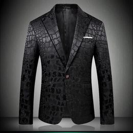 Herenpakken Blazers Black Blazer Mannen Crocodile Patroon Bruiloft Suit Jacket Slim Fit Stijlvolle Kostuums Stage Slijtage voor Singer Mens Designs 90